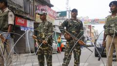 Paramilitary personnel stand guard during restrictions in Jammu, Friday, Aug 9, 2019. Paramilitary personnel stand guard during restrictions in Jammu, Friday, Aug 9, 2019.