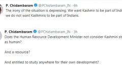 People don't want Kashmiris to be part of Indians, irony is depressing: Chidambaram People don't want Kashmiris to be part of Indians, irony is depressing: Chidambaram