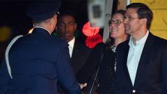 US Defense Secretary Mark Esper (R) and his wife Leah are greeted as they arrive at Sydney Airport on Friday. US Defense Secretary Mark Esper (R) and his wife Leah are greeted as they arrive at Sydney Airport on Friday.