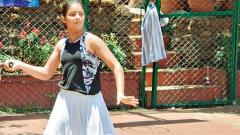 v gAME ON: Millee Chug in action against Mohini Ghule at the Ravine Hotel tennis courts on Saturday.
