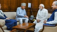 J&K National Conference Chief Farooq Abdullah, former chief minister Omar Abdullah and party MP Justice (Retd.) Hasnain Masoodi met Prime Minister Narendra Modi in New Delhi, on Thursday. J&K National Conference Chief Farooq Abdullah, former chief minister Omar Abdullah and party MP Justice (Retd.) Hasnain Masoodi met Prime Minister Narendra Modi in New Delhi, on Thursday.
