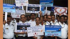 India's Jet Airways employees hold placards during a silent protest in Mumbai on May 8, 2019. AFP Photo India's Jet Airways employees hold placards during a silent protest in Mumbai on May 8, 2019. AFP Photo